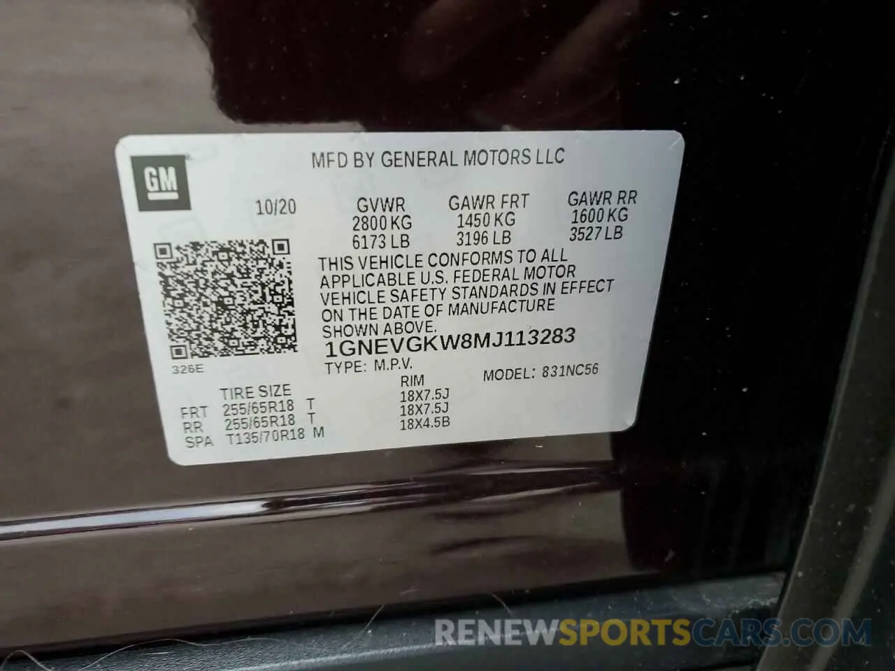 13 Photograph of a damaged car 1GNEVGKW8MJ113283 CHEVROLET TRAVERSE 2021