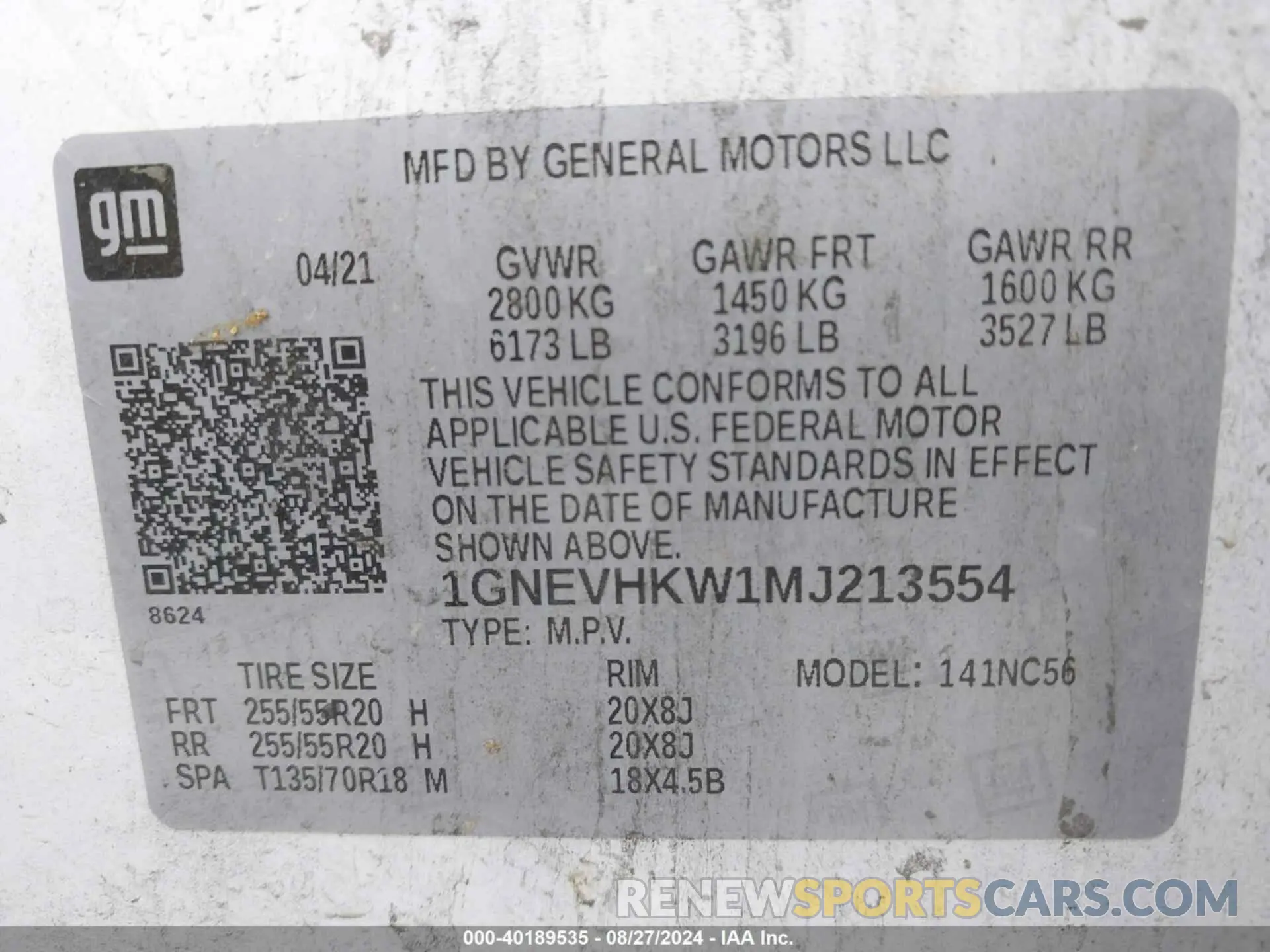 9 Photograph of a damaged car 1GNEVHKW1MJ213554 CHEVROLET TRAVERSE 2021