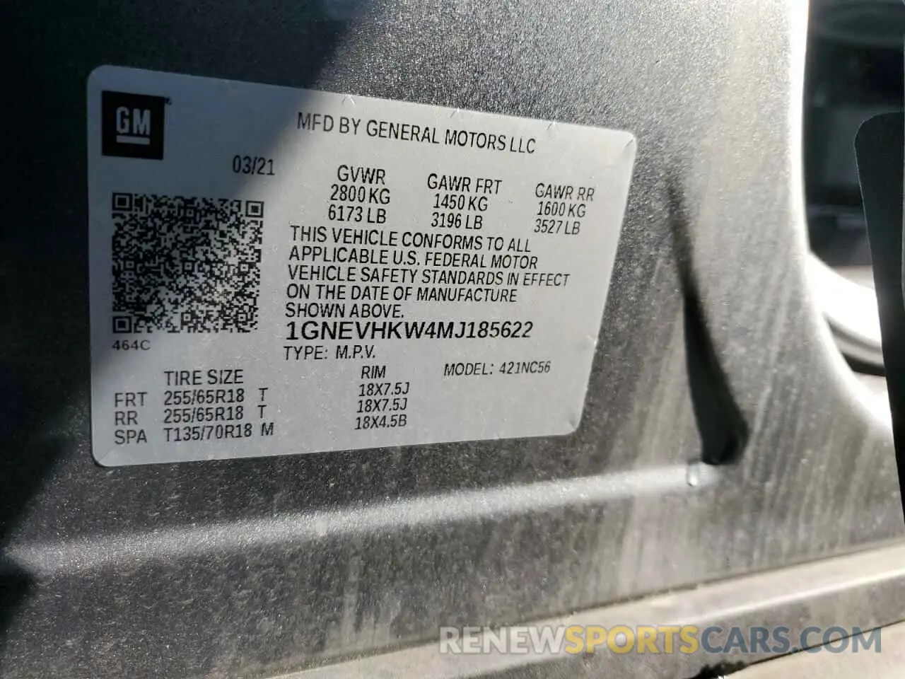13 Photograph of a damaged car 1GNEVHKW4MJ185622 CHEVROLET TRAVERSE 2021