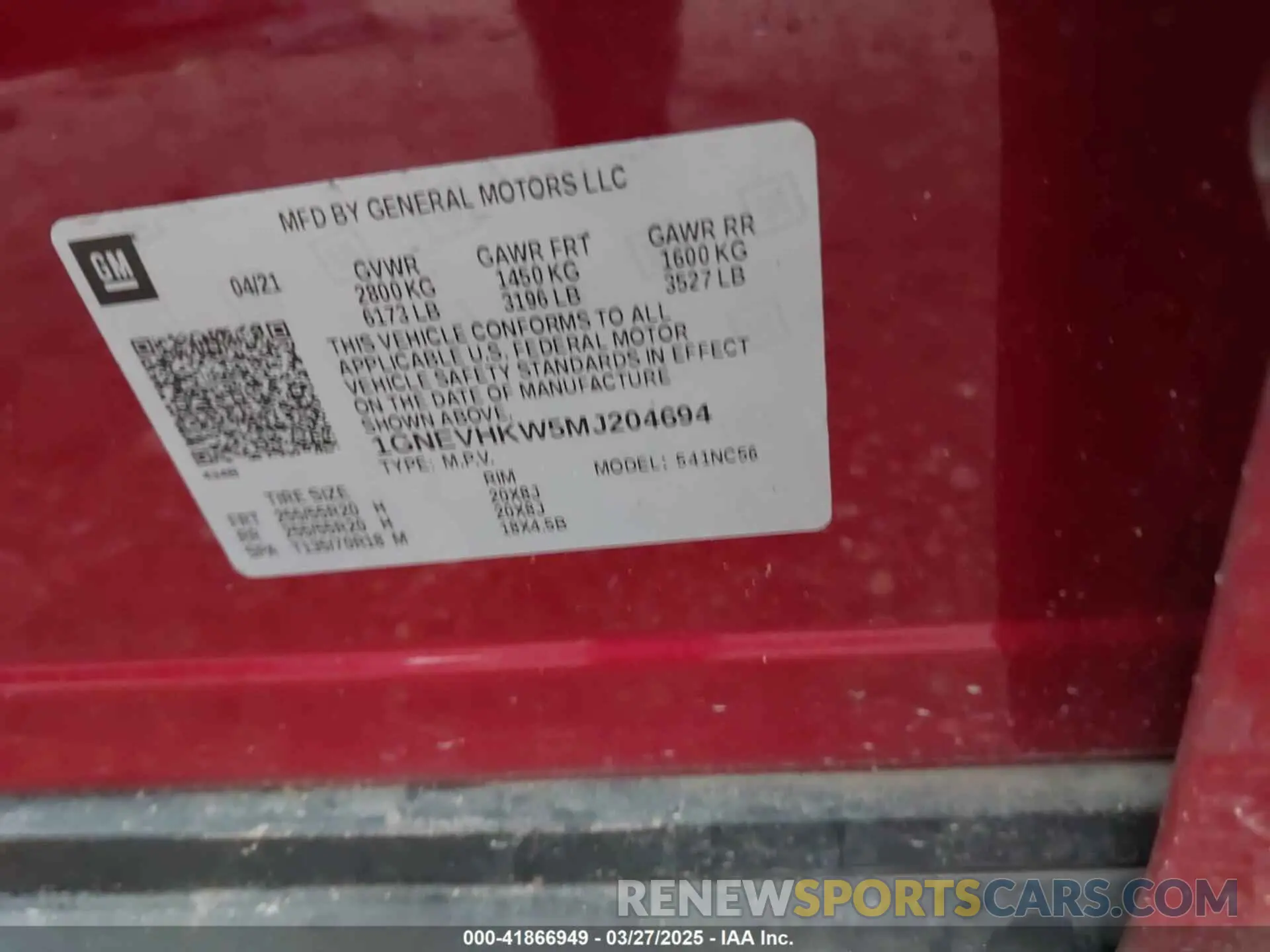 9 Photograph of a damaged car 1GNEVHKW5MJ204694 CHEVROLET TRAVERSE 2021