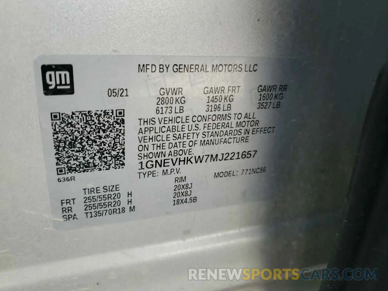 14 Photograph of a damaged car 1GNEVHKW7MJ221657 CHEVROLET TRAVERSE 2021
