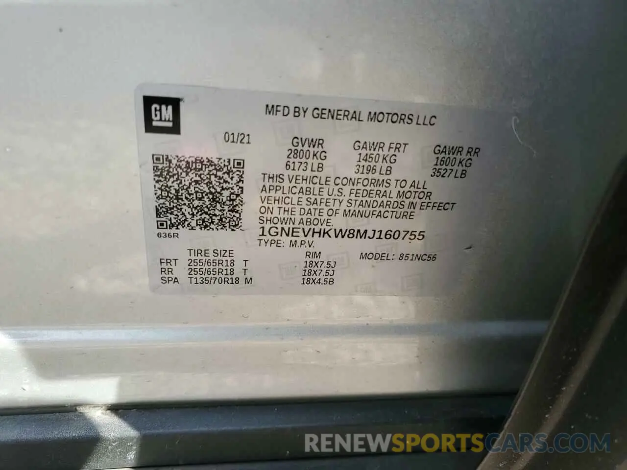 13 Photograph of a damaged car 1GNEVHKW8MJ160755 CHEVROLET TRAVERSE 2021