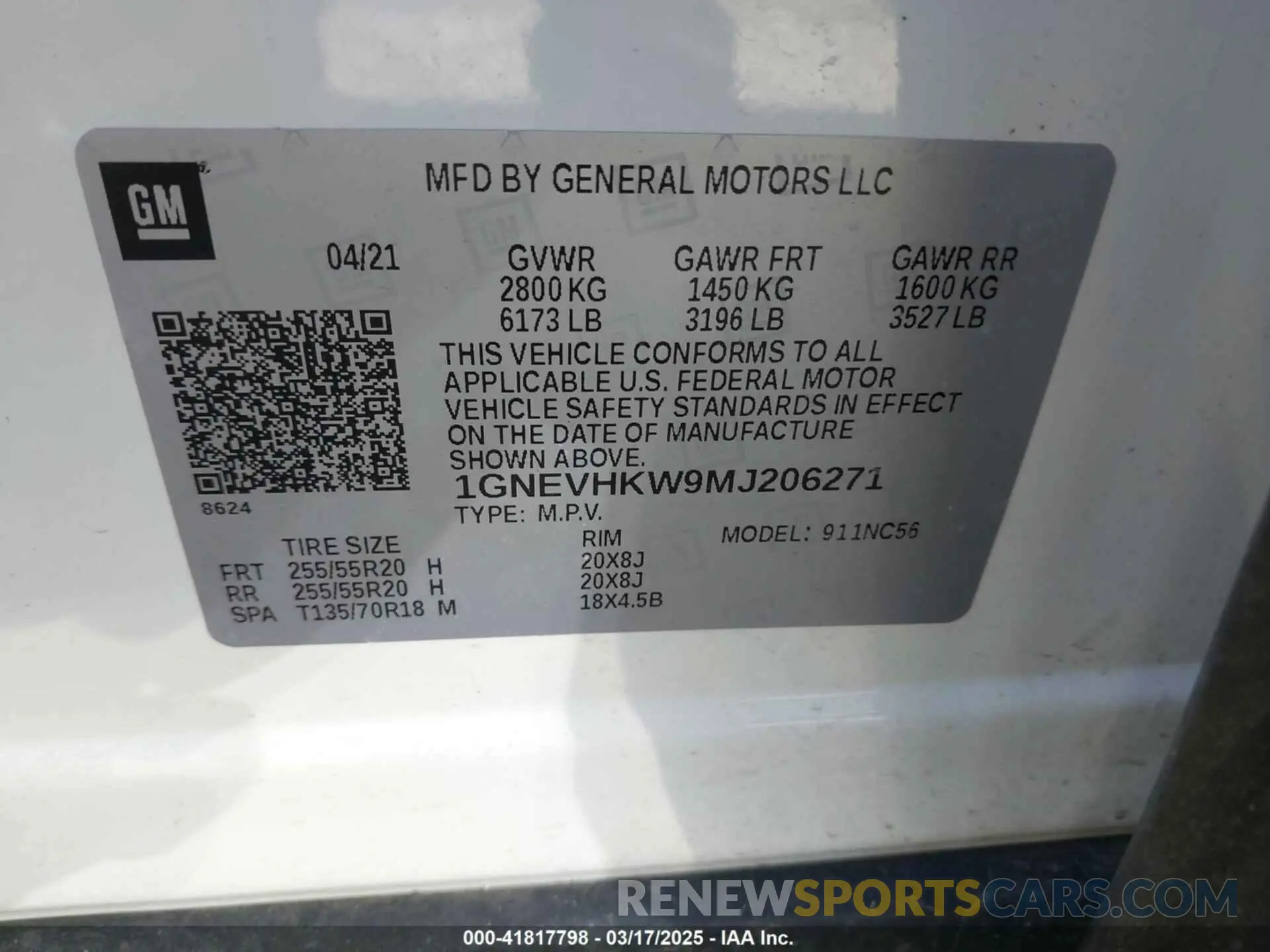 9 Photograph of a damaged car 1GNEVHKW9MJ206271 CHEVROLET TRAVERSE 2021