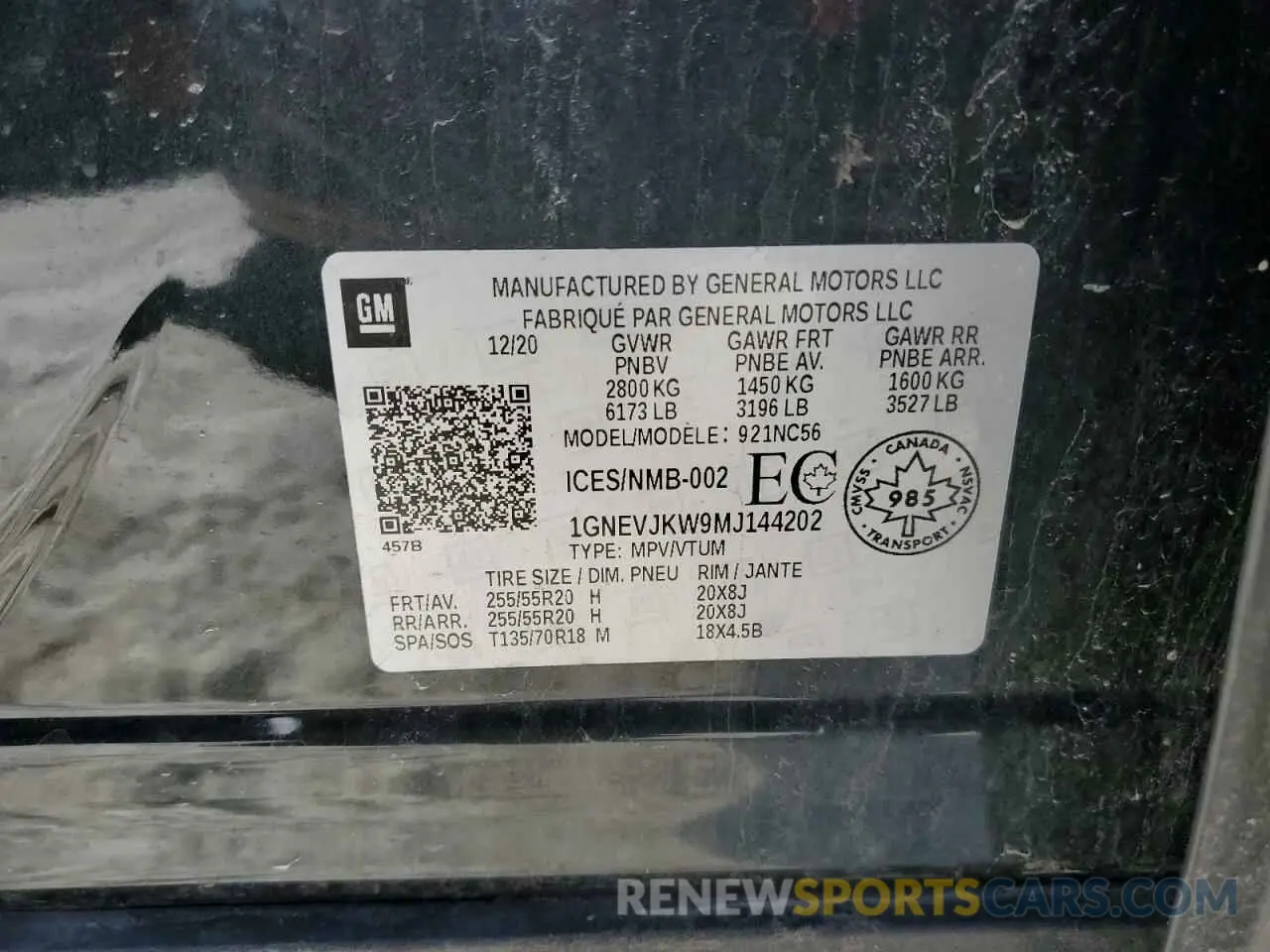 14 Photograph of a damaged car 1GNEVJKW9MJ144202 CHEVROLET TRAVERSE 2021