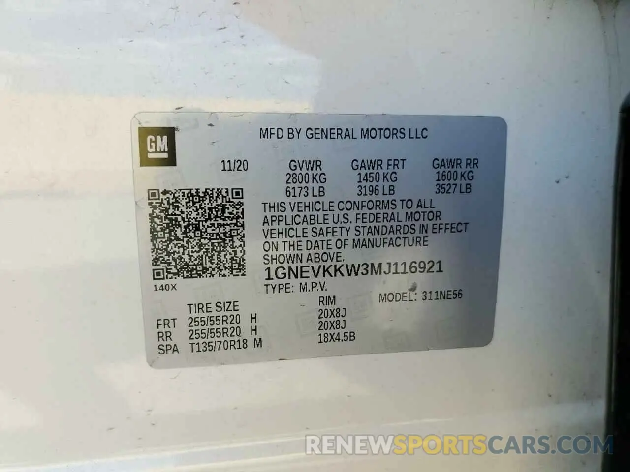 13 Photograph of a damaged car 1GNEVKKW3MJ116921 CHEVROLET TRAVERSE 2021
