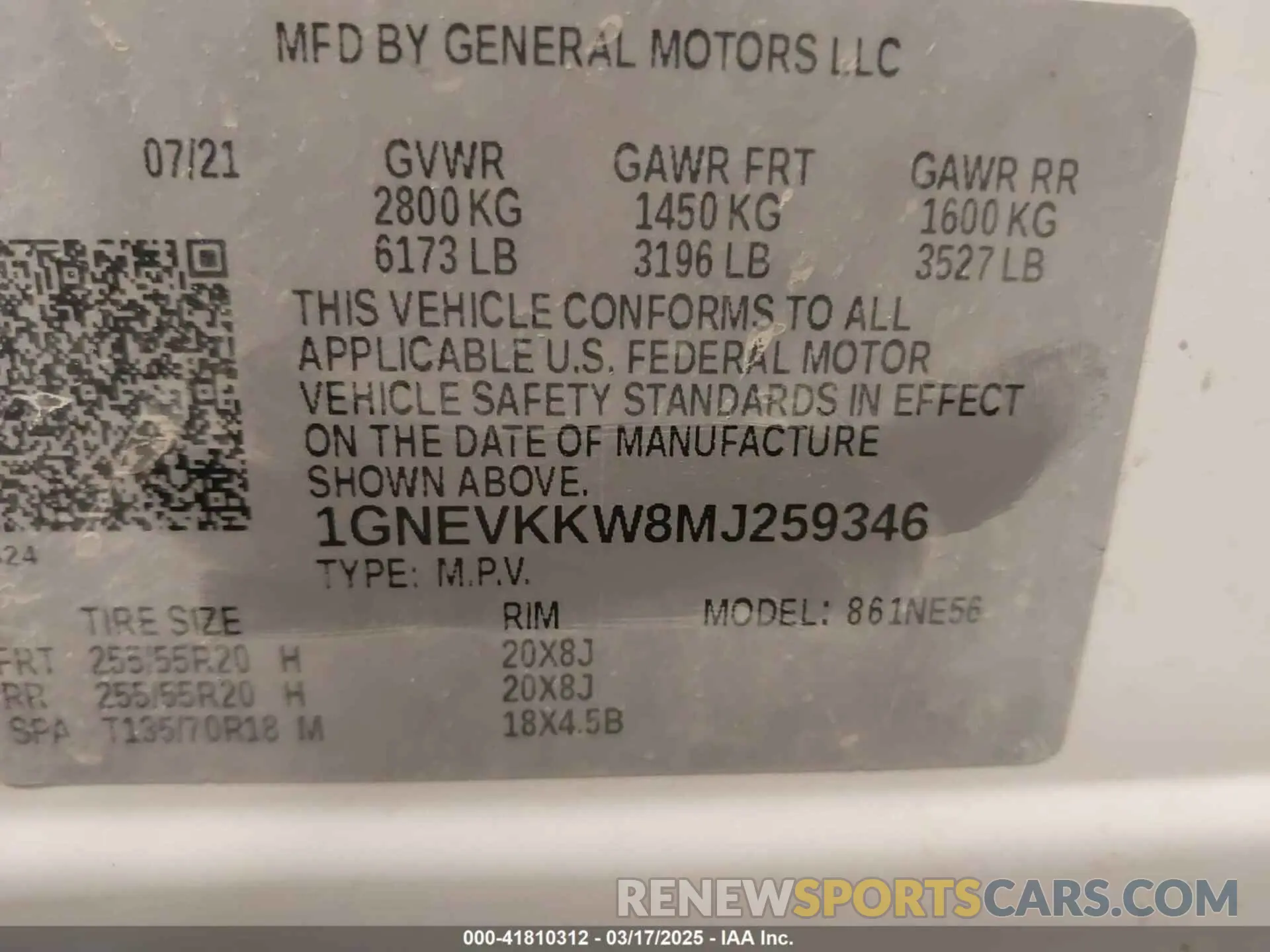 9 Photograph of a damaged car 1GNEVKKW8MJ259346 CHEVROLET TRAVERSE 2021