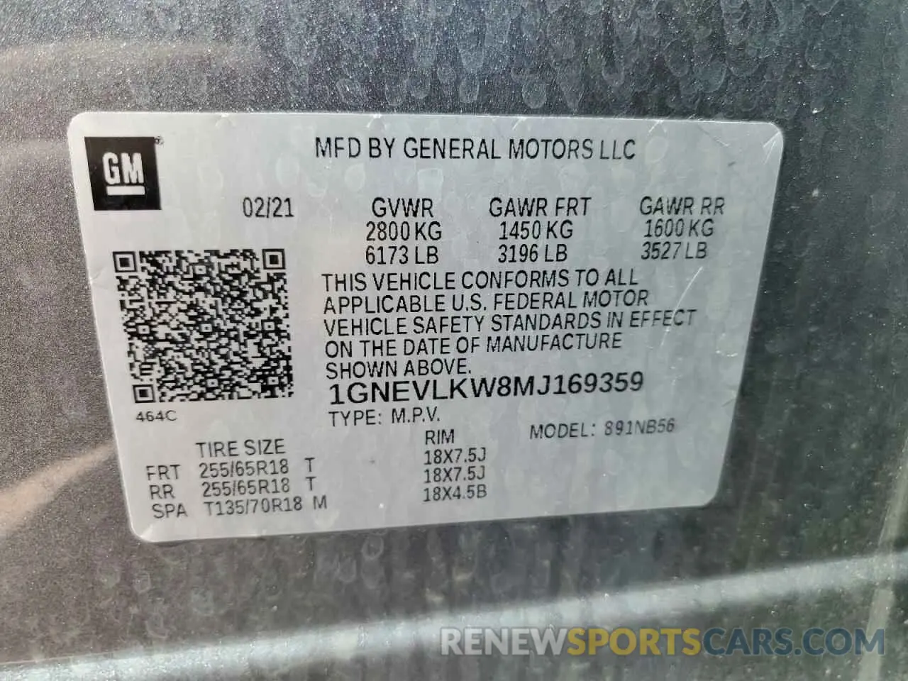 13 Photograph of a damaged car 1GNEVLKW8MJ169359 CHEVROLET TRAVERSE 2021
