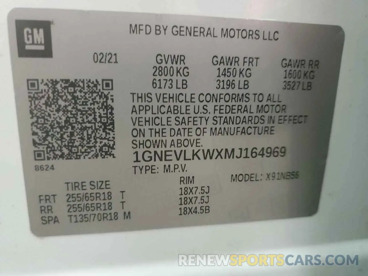 14 Photograph of a damaged car 1GNEVLKWXMJ164969 CHEVROLET TRAVERSE 2021