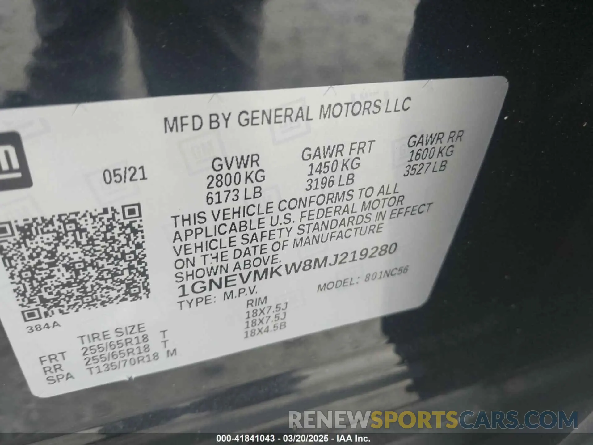 9 Photograph of a damaged car 1GNEVMKW8MJ219280 CHEVROLET TRAVERSE 2021