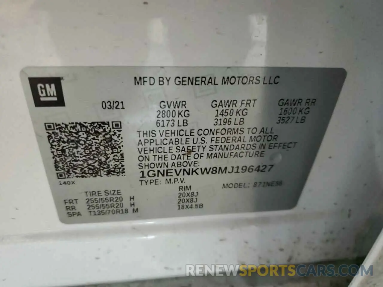 16 Photograph of a damaged car 1GNEVNKW8MJ196427 CHEVROLET TRAVERSE 2021