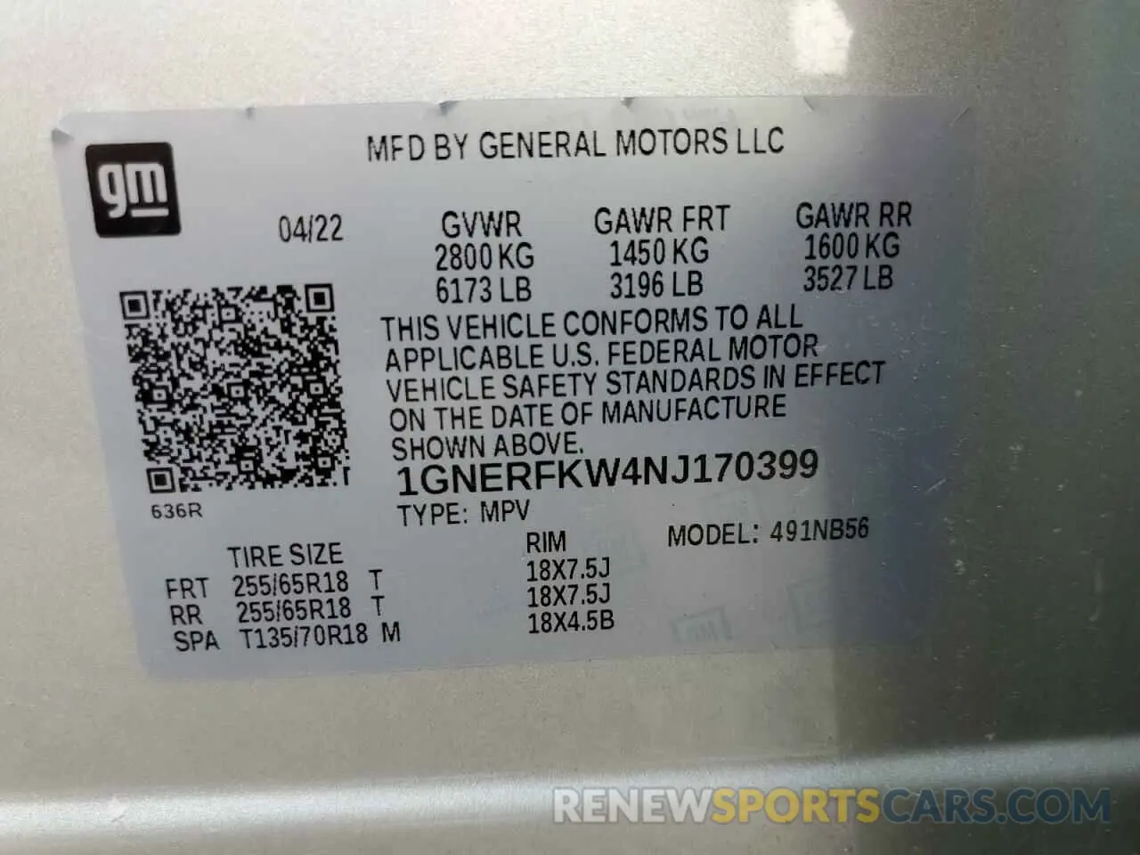13 Photograph of a damaged car 1GNERFKW4NJ170399 CHEVROLET TRAVERSE 2022