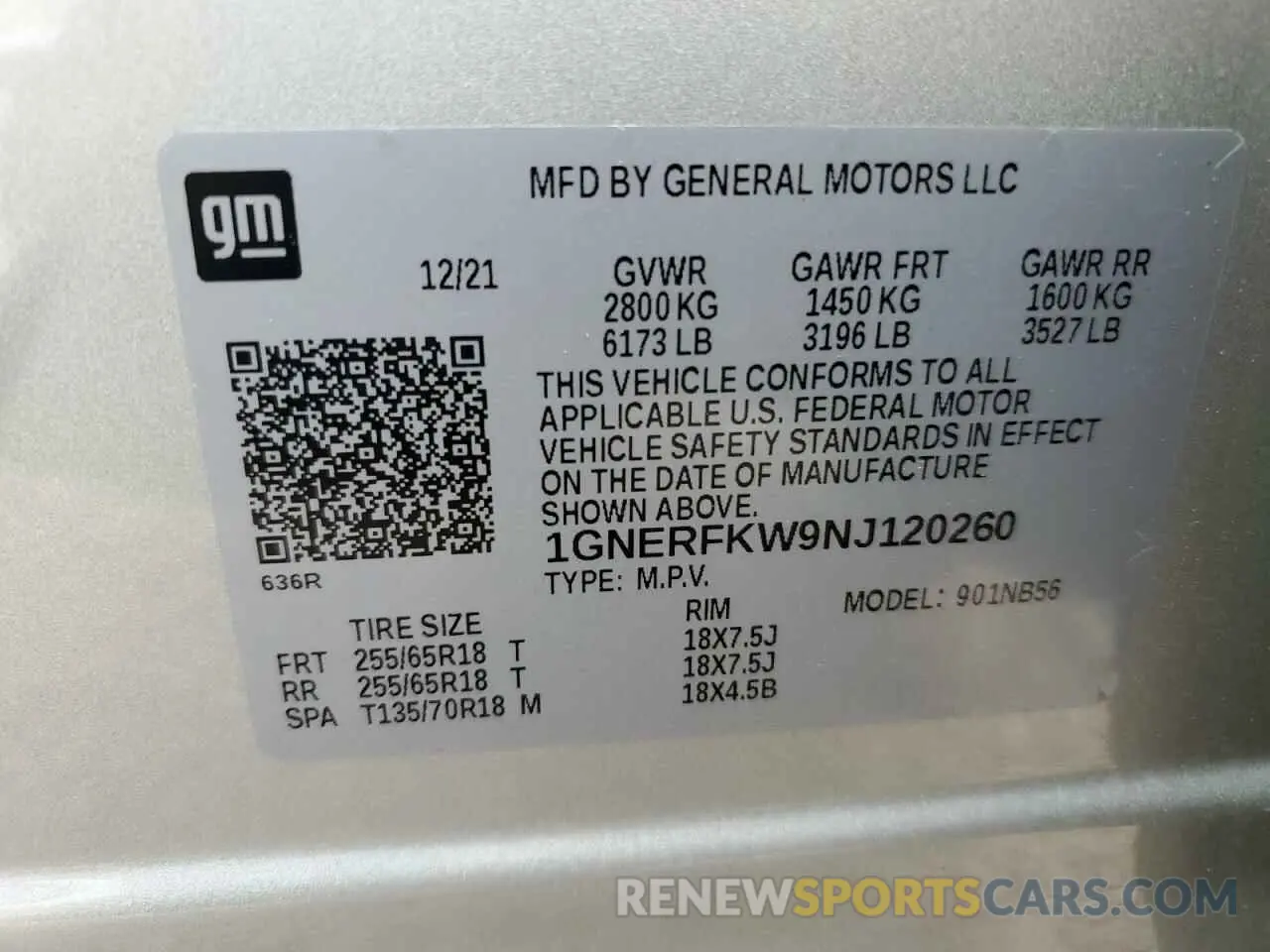 13 Photograph of a damaged car 1GNERFKW9NJ120260 CHEVROLET TRAVERSE 2022