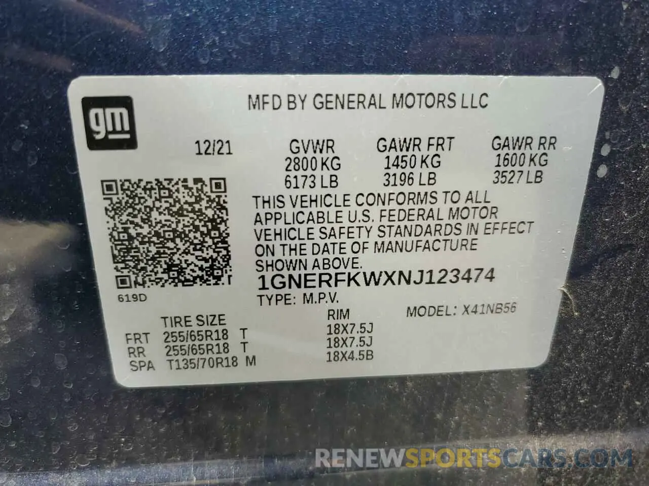 13 Photograph of a damaged car 1GNERFKWXNJ123474 CHEVROLET TRAVERSE 2022