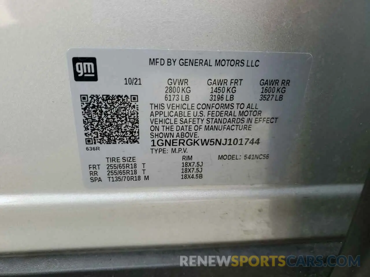 13 Photograph of a damaged car 1GNERGKW5NJ101744 CHEVROLET TRAVERSE 2022