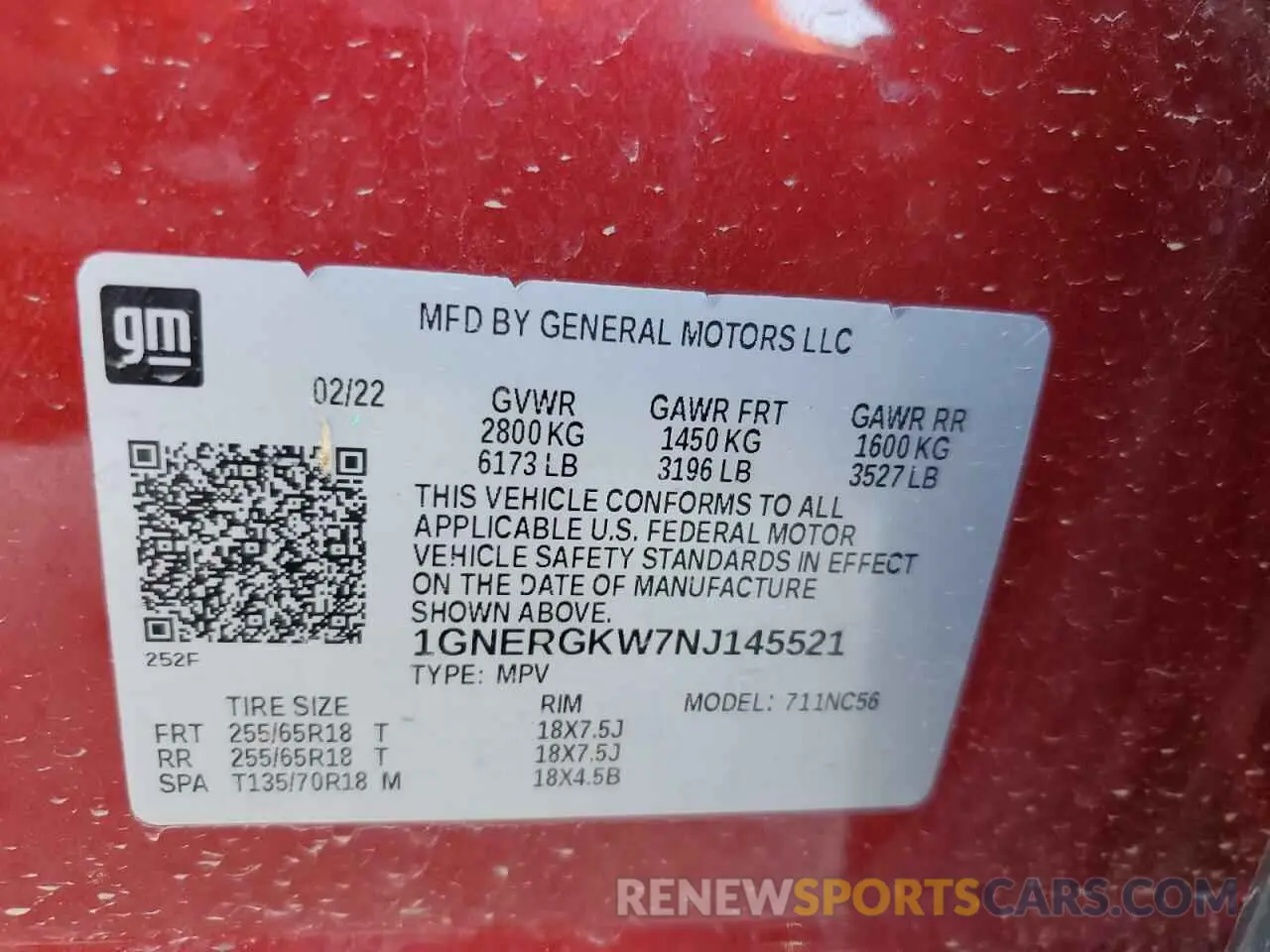 13 Photograph of a damaged car 1GNERGKW7NJ145521 CHEVROLET TRAVERSE 2022