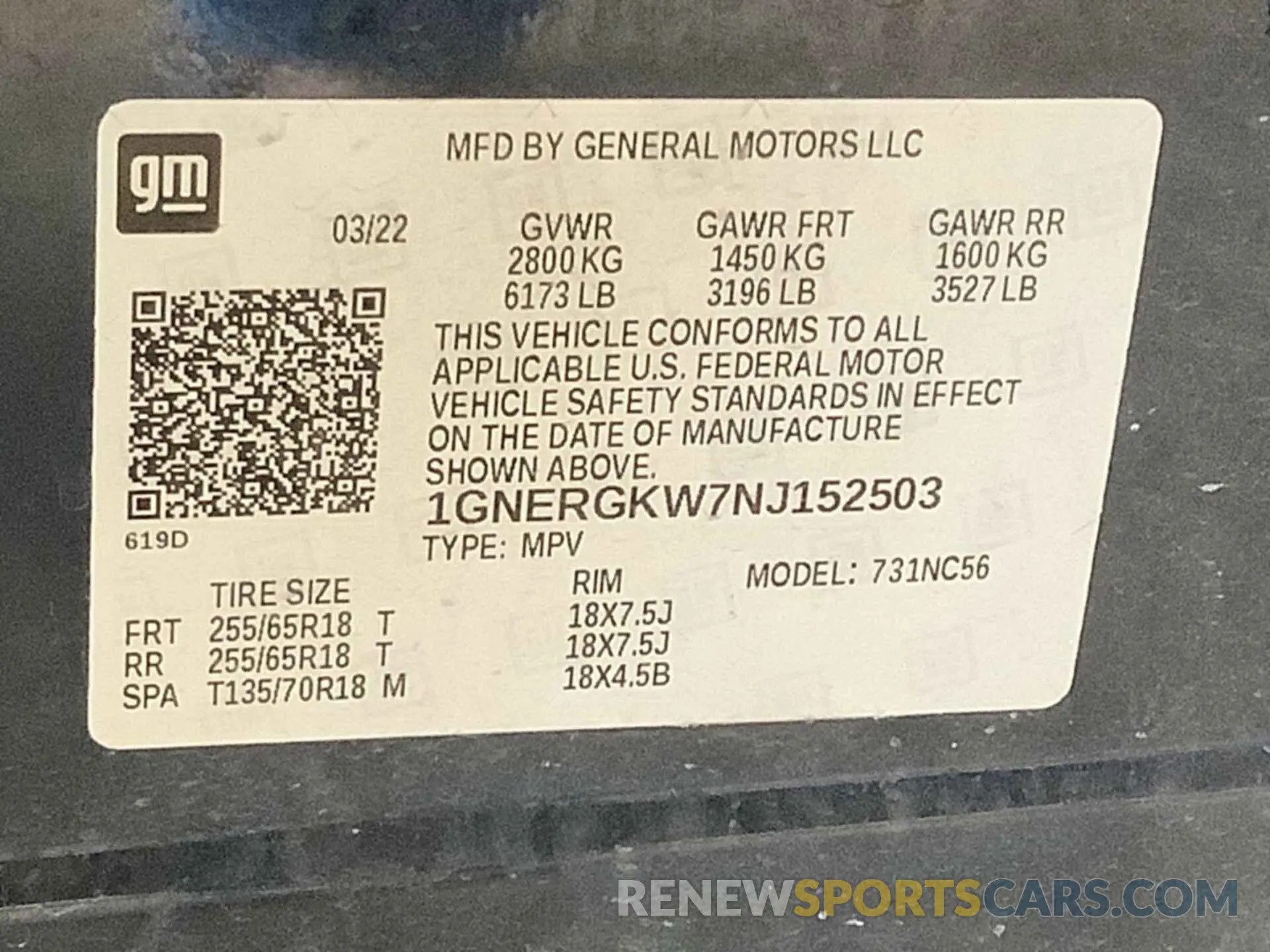 7 Photograph of a damaged car 1GNERGKW7NJ152503 CHEVROLET TRAVERSE 2022