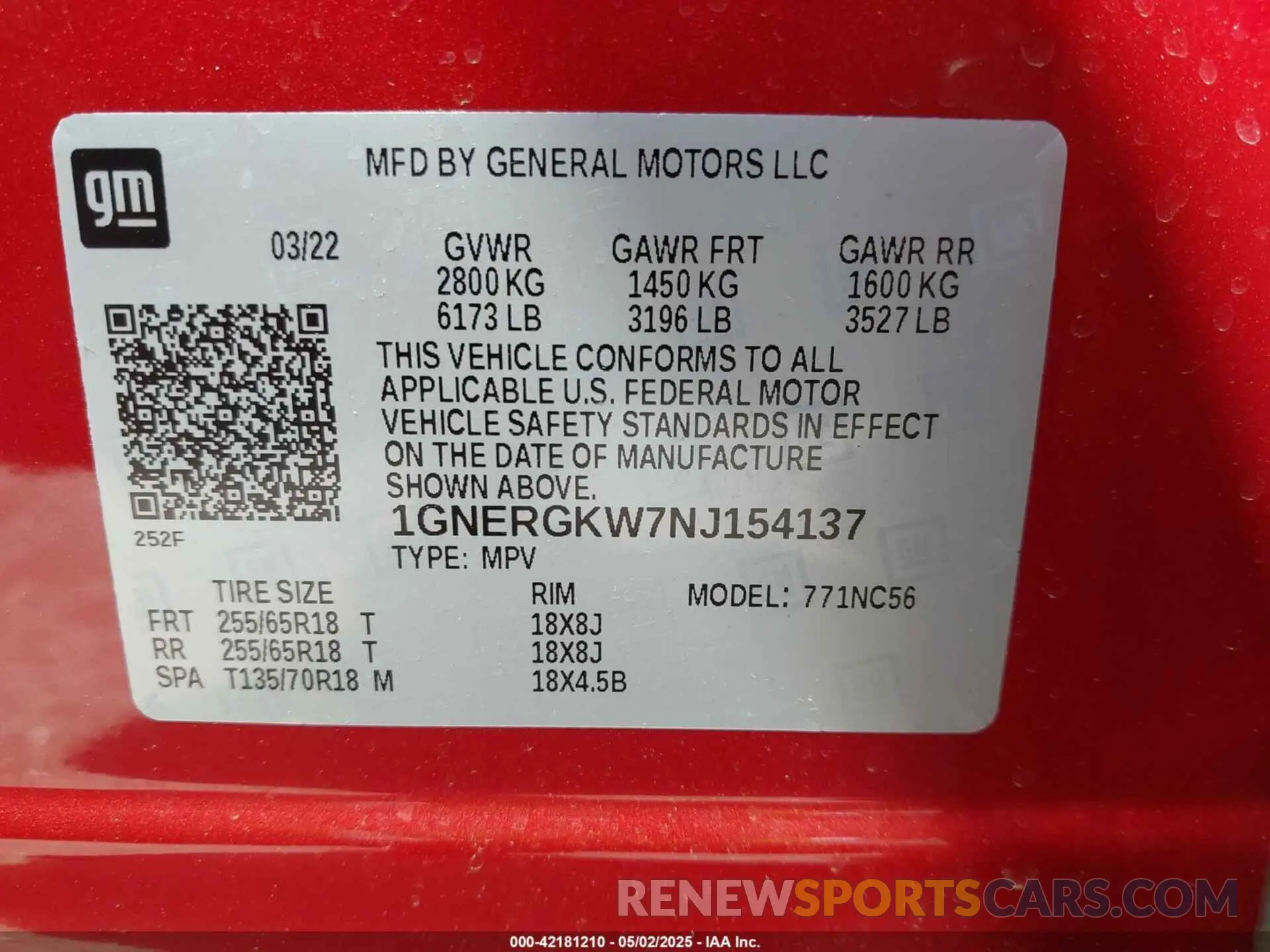 9 Photograph of a damaged car 1GNERGKW7NJ154137 CHEVROLET TRAVERSE 2022