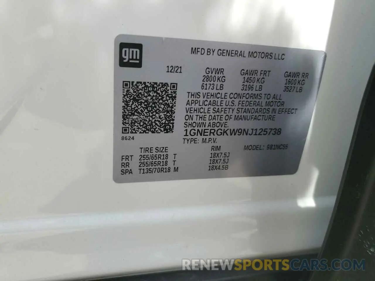 16 Photograph of a damaged car 1GNERGKW9NJ125738 CHEVROLET TRAVERSE 2022
