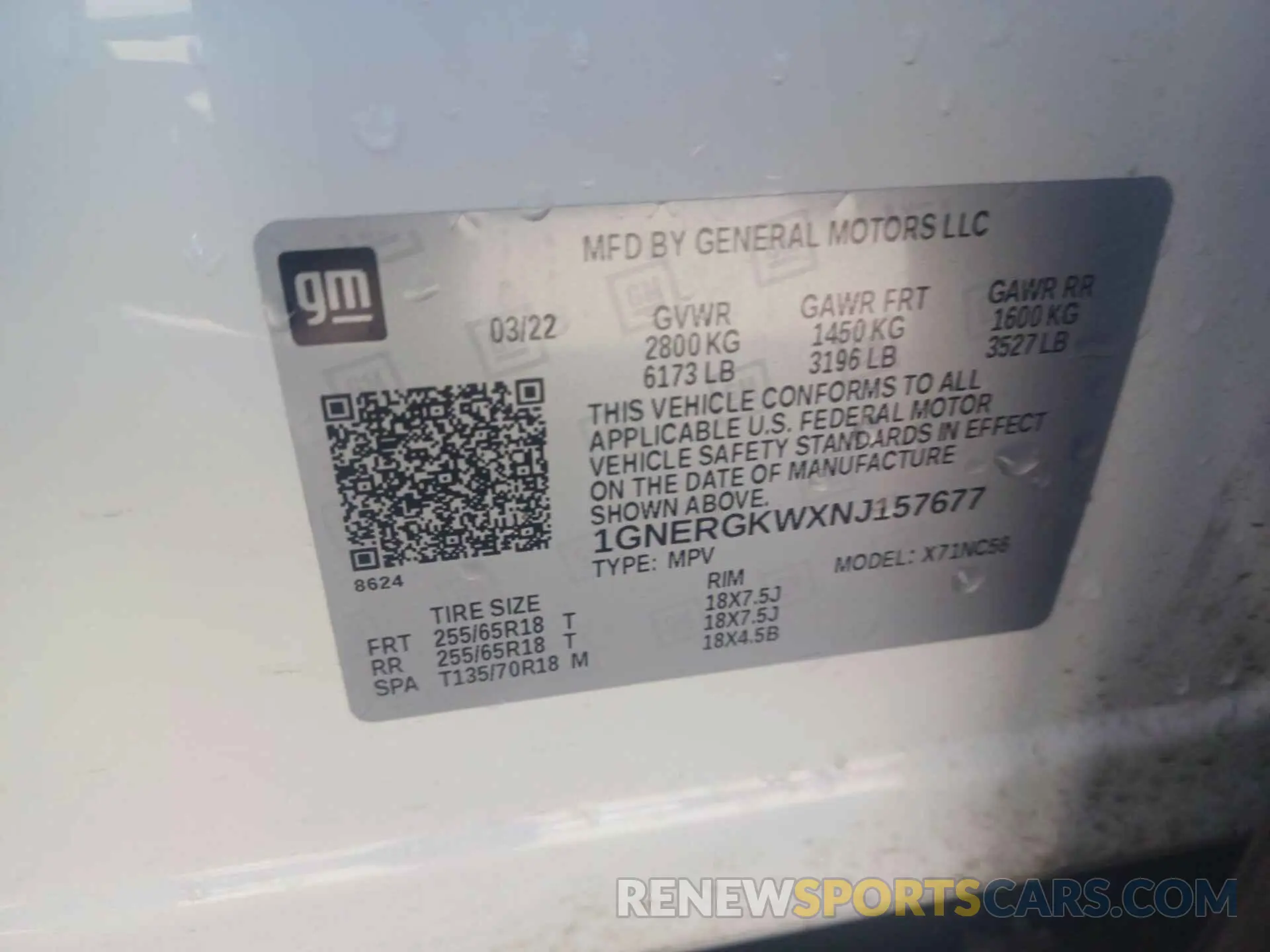 1 Photograph of a damaged car 1GNERGKWXNJ157677 CHEVROLET TRAVERSE 2022