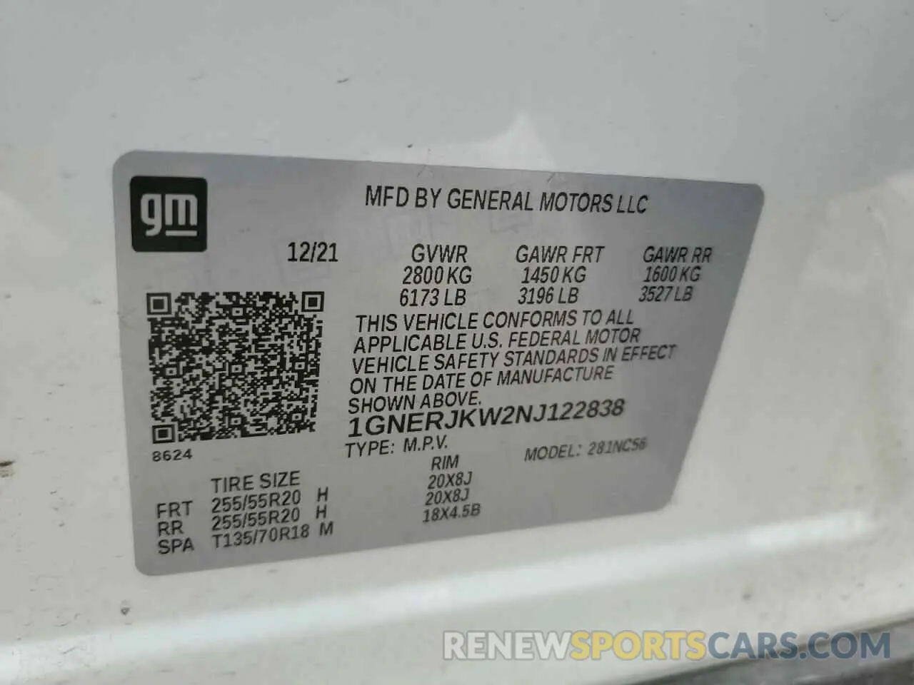13 Photograph of a damaged car 1GNERJKW2NJ122838 CHEVROLET TRAVERSE 2022