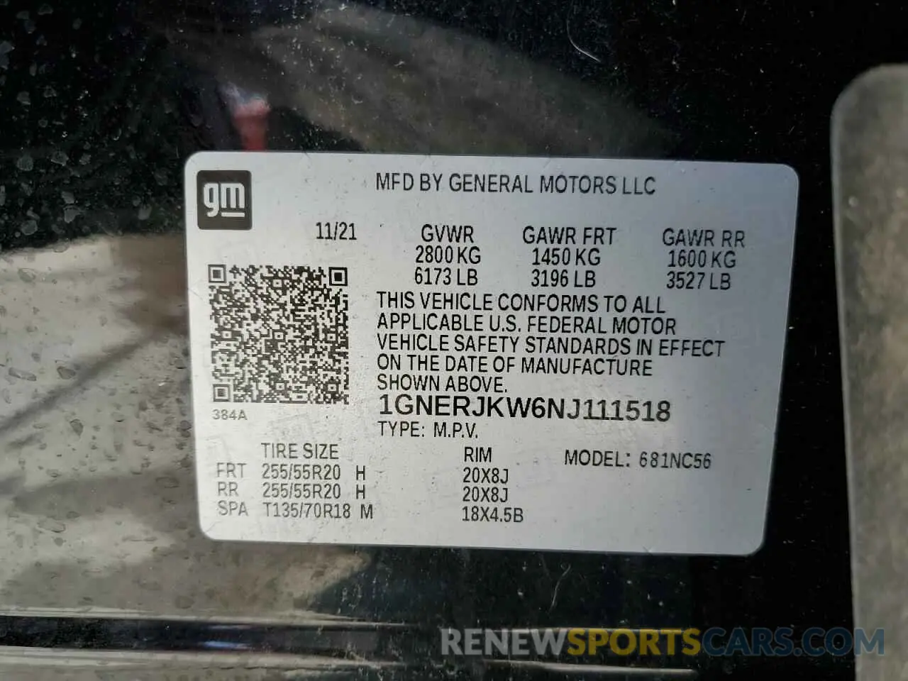 13 Photograph of a damaged car 1GNERJKW6NJ111518 CHEVROLET TRAVERSE 2022