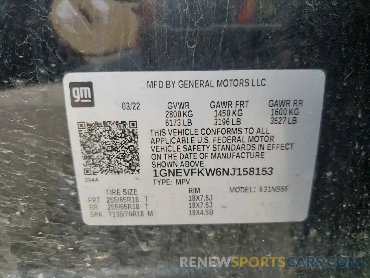 13 Photograph of a damaged car 1GNEVFKW6NJ158153 CHEVROLET TRAVERSE 2022