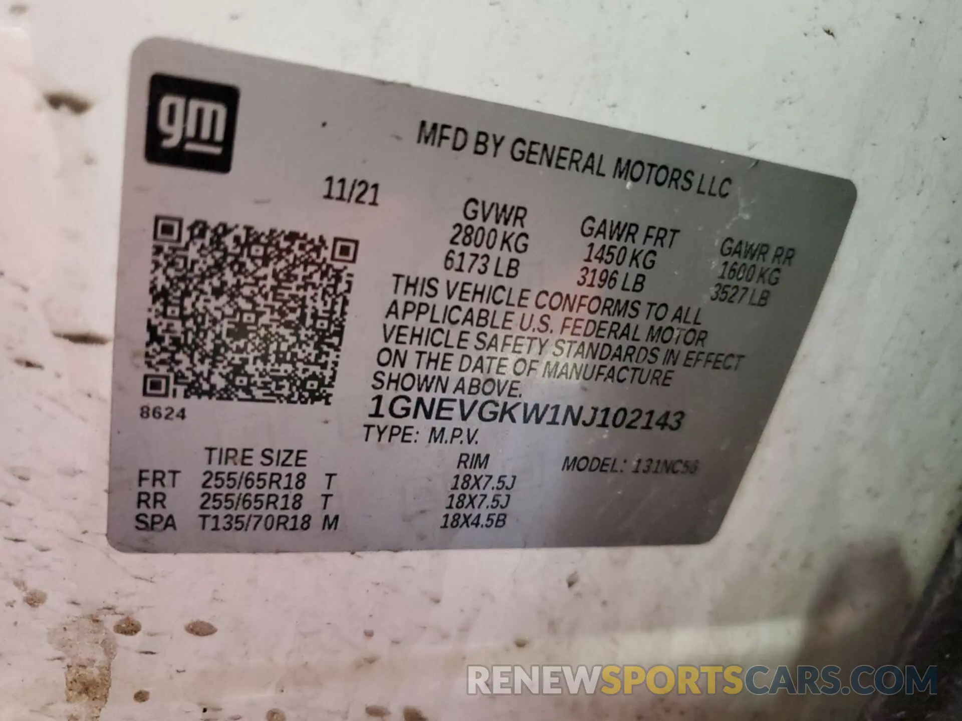 11 Photograph of a damaged car 1GNEVGKW1NJ102143 CHEVROLET TRAVERSE 2022