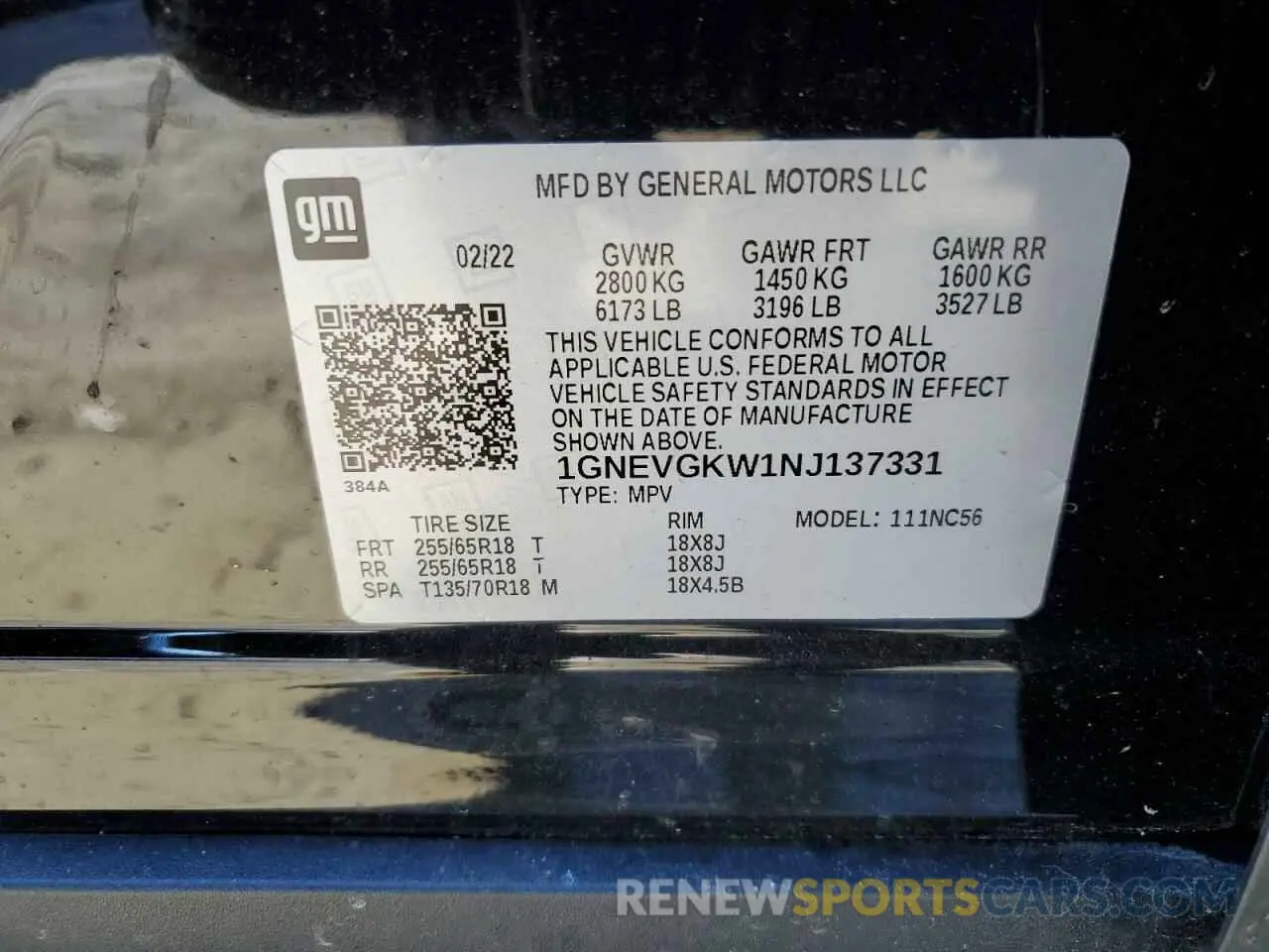 13 Photograph of a damaged car 1GNEVGKW1NJ137331 CHEVROLET TRAVERSE 2022