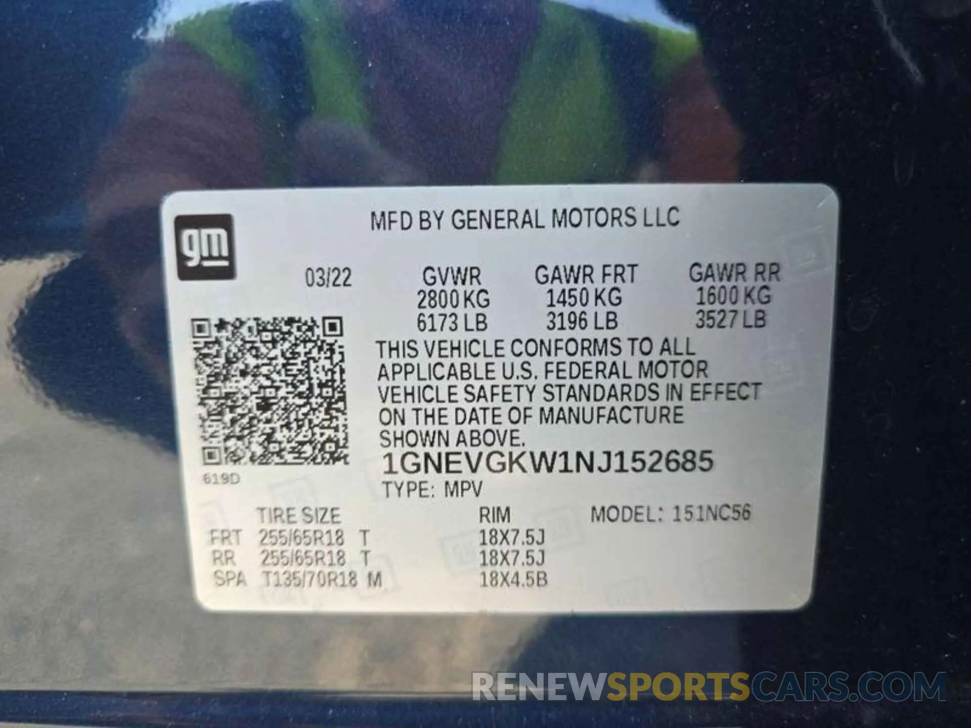 17 Photograph of a damaged car 1GNEVGKW1NJ152685 CHEVROLET TRAVERSE 2022