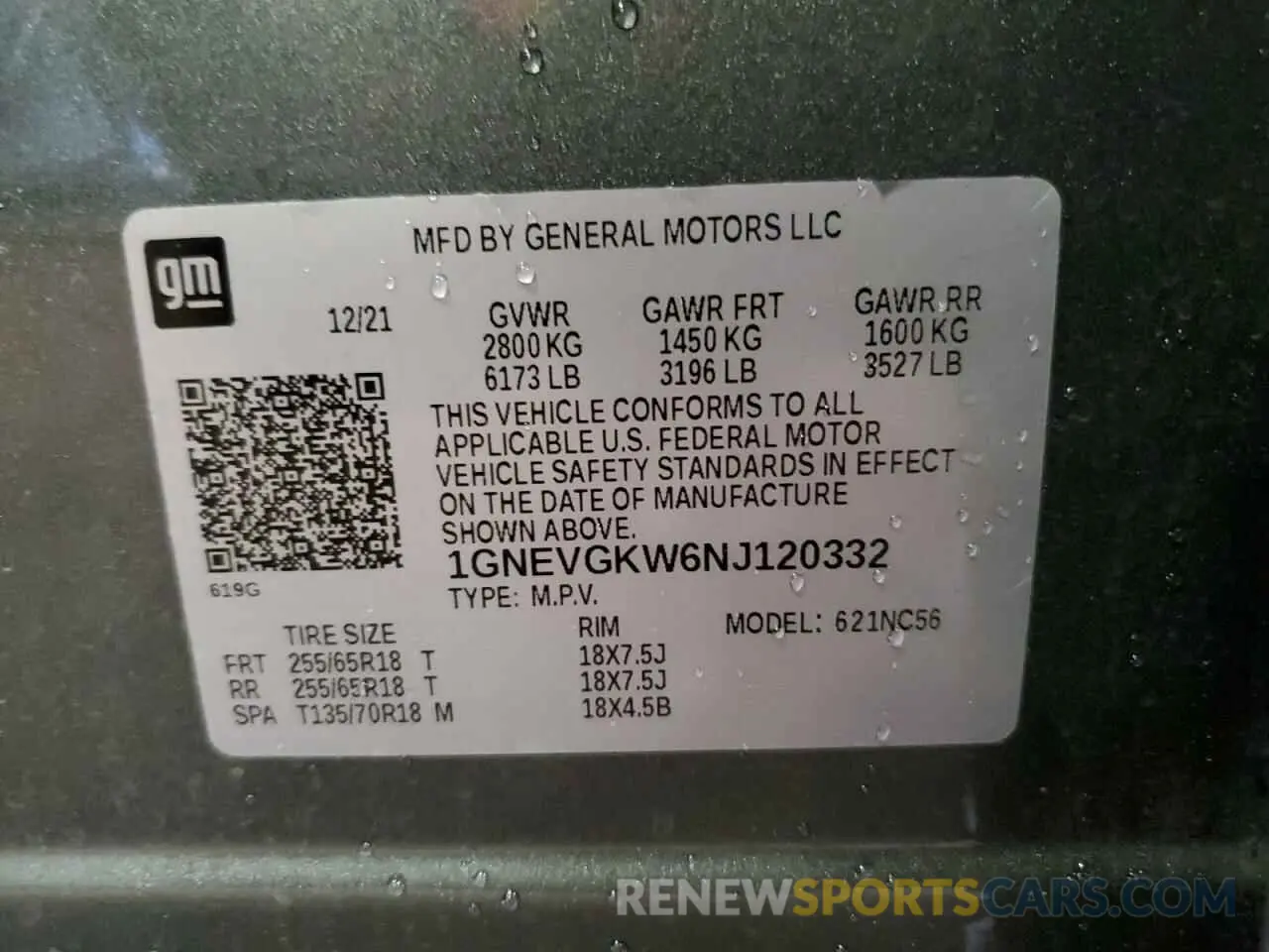 13 Photograph of a damaged car 1GNEVGKW6NJ120332 CHEVROLET TRAVERSE 2022