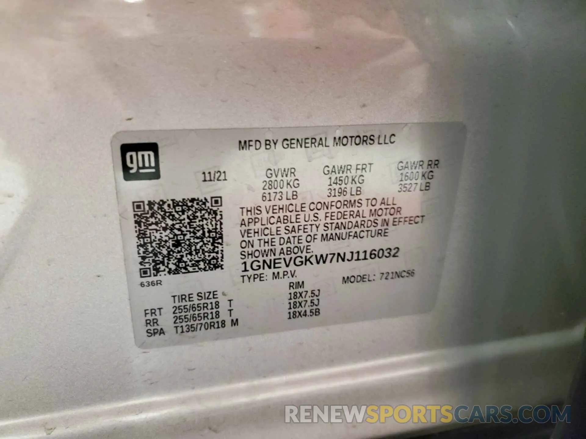 21 Photograph of a damaged car 1GNEVGKW7NJ116032 CHEVROLET TRAVERSE 2022