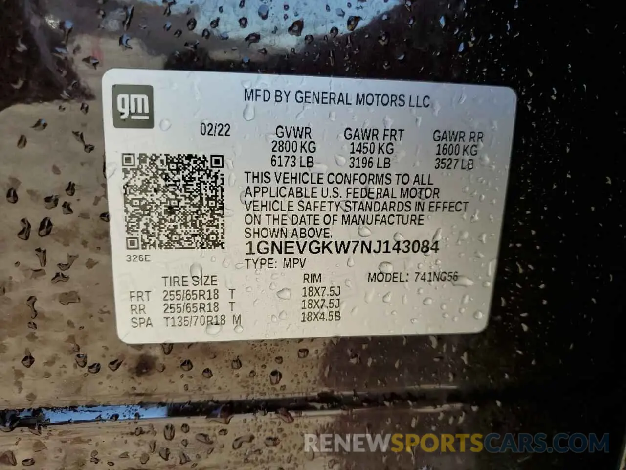 13 Photograph of a damaged car 1GNEVGKW7NJ143084 CHEVROLET TRAVERSE 2022