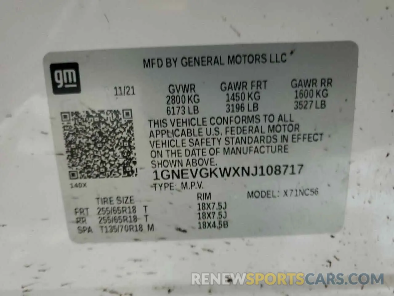 13 Photograph of a damaged car 1GNEVGKWXNJ108717 CHEVROLET TRAVERSE 2022