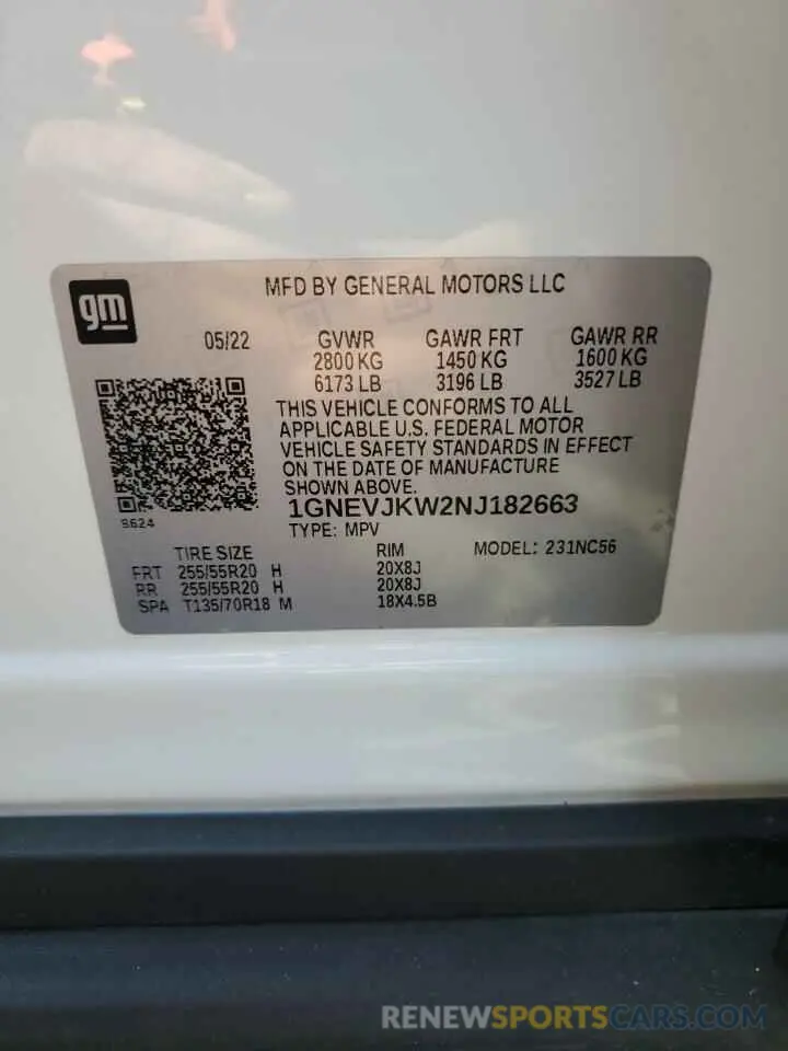 13 Photograph of a damaged car 1GNEVJKW2NJ182663 CHEVROLET TRAVERSE 2022