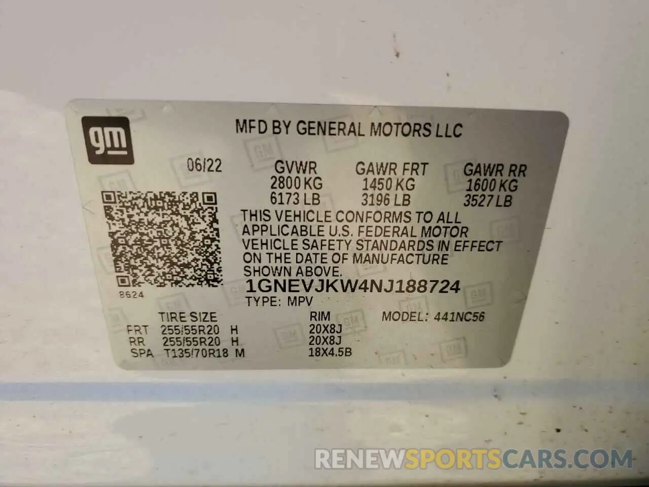15 Photograph of a damaged car 1GNEVJKW4NJ188724 CHEVROLET TRAVERSE 2022