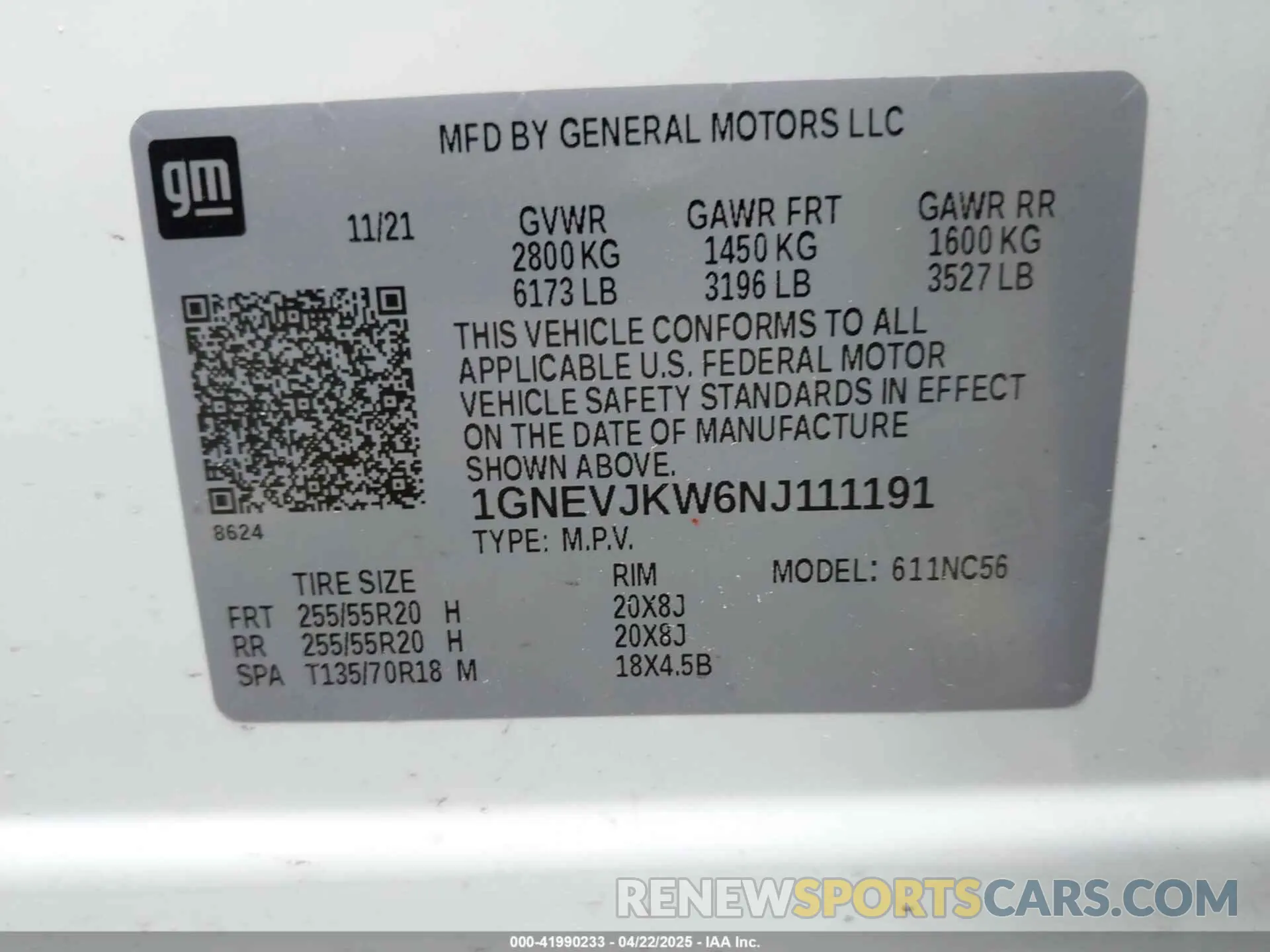 9 Photograph of a damaged car 1GNEVJKW6NJ111191 CHEVROLET TRAVERSE 2022