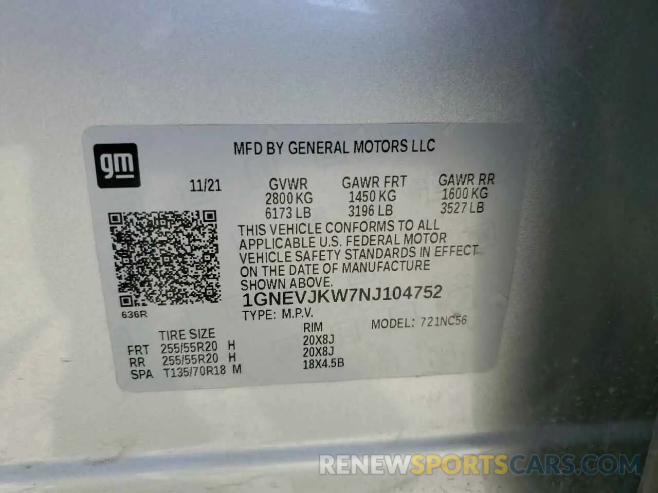 14 Photograph of a damaged car 1GNEVJKW7NJ104752 CHEVROLET TRAVERSE 2022