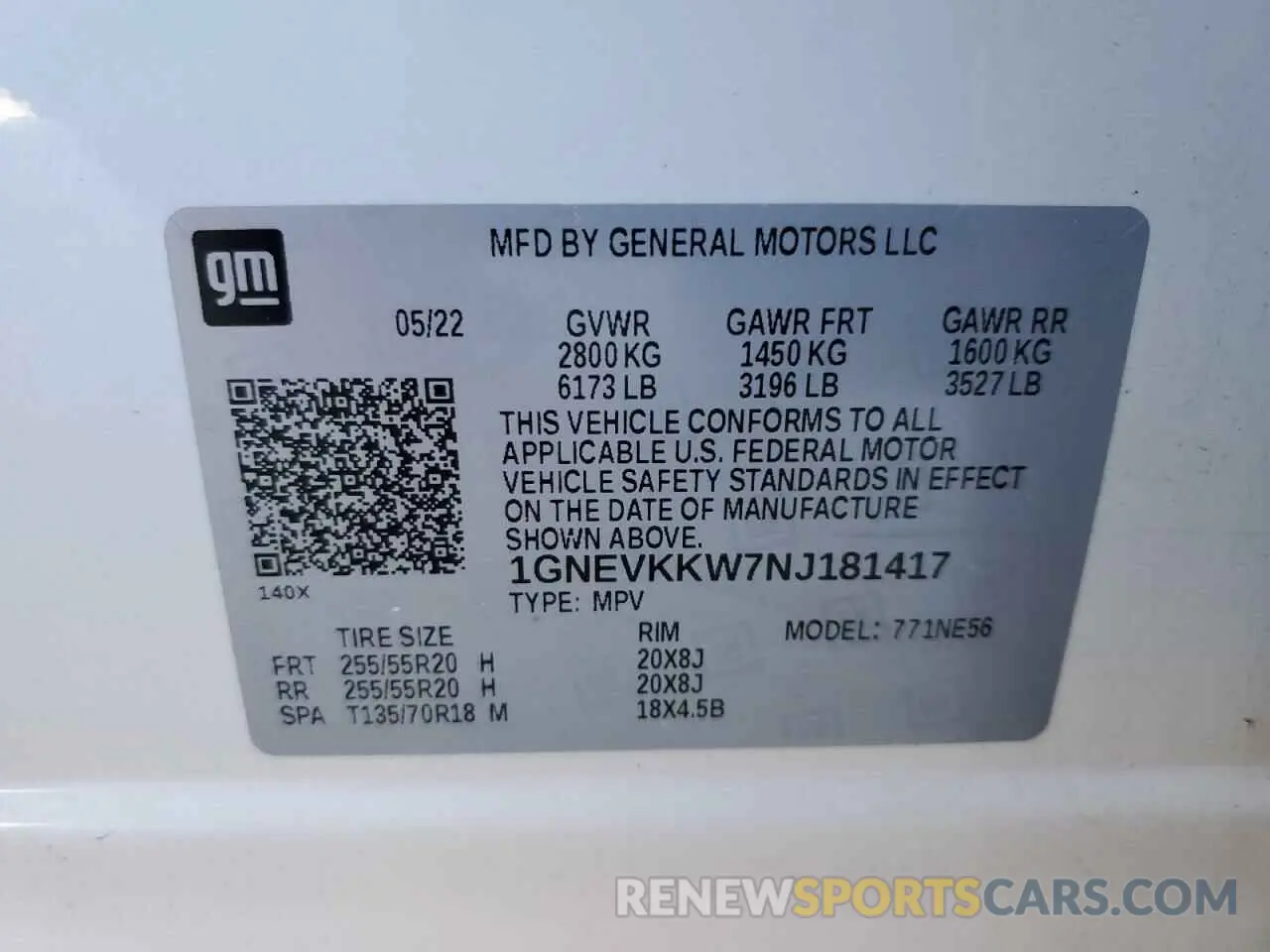 14 Photograph of a damaged car 1GNEVKKW7NJ181417 CHEVROLET TRAVERSE 2022