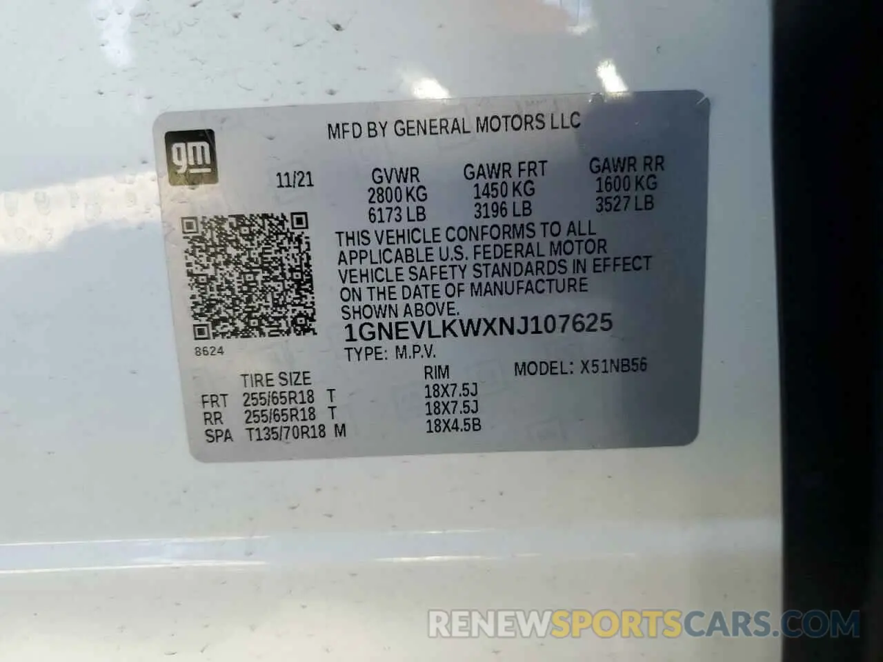 13 Photograph of a damaged car 1GNEVLKWXNJ107625 CHEVROLET TRAVERSE 2022