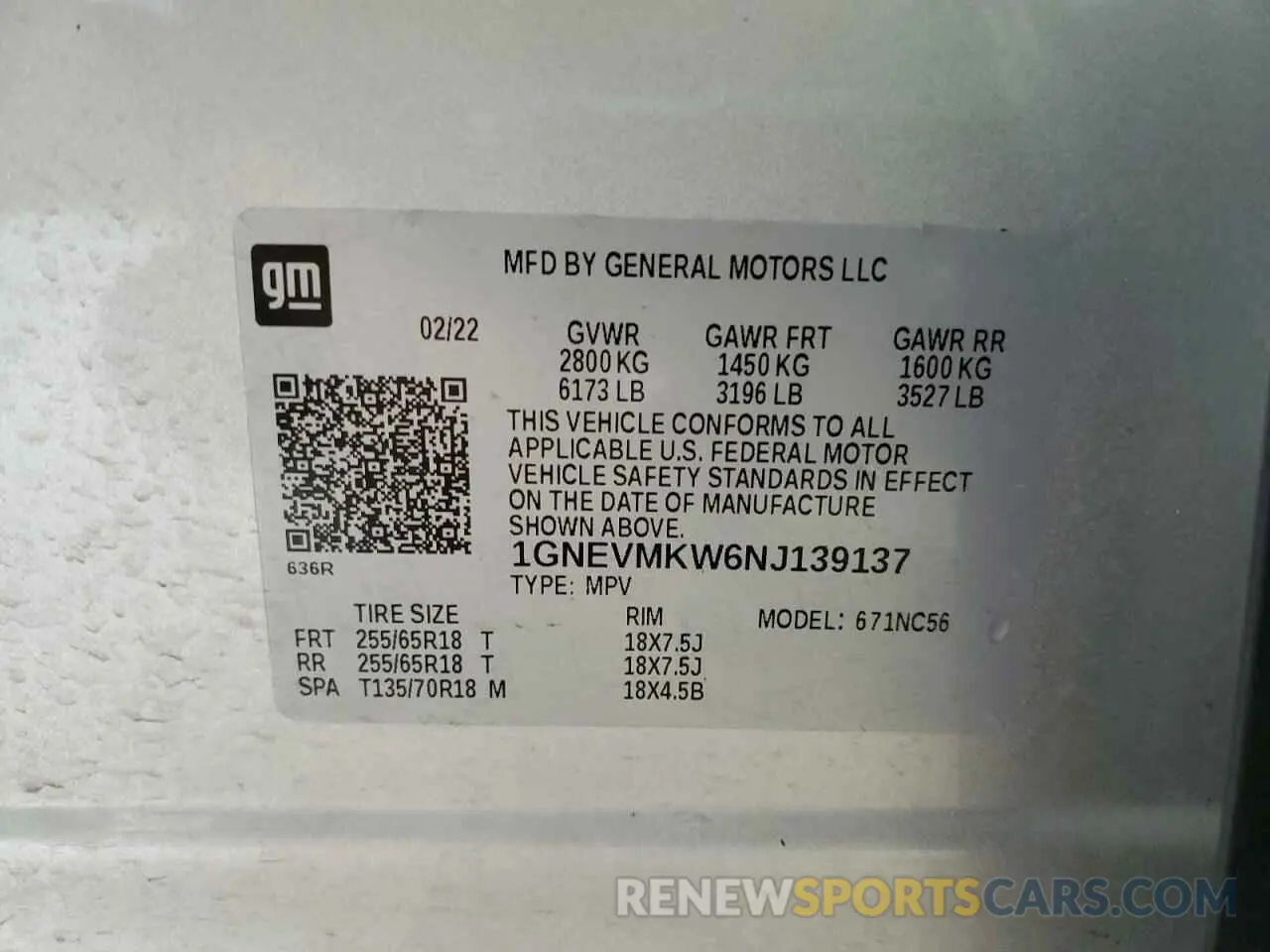 13 Photograph of a damaged car 1GNEVMKW6NJ139137 CHEVROLET TRAVERSE 2022