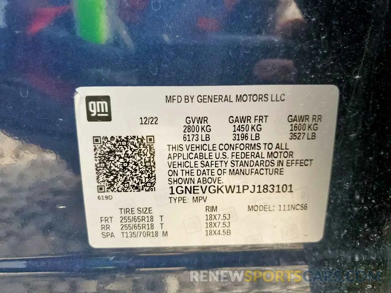 13 Photograph of a damaged car 1GNEVGKW1PJ183101 CHEVROLET TRAVERSE 2023