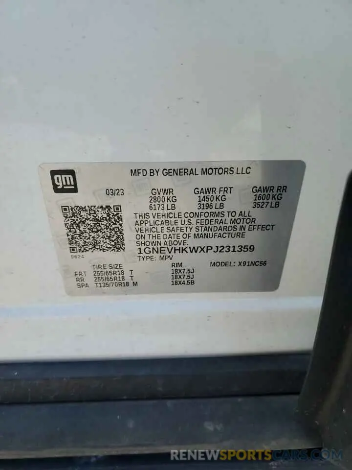 13 Photograph of a damaged car 1GNEVHKWXPJ231359 CHEVROLET TRAVERSE 2023