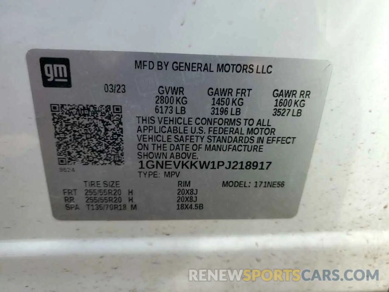 14 Photograph of a damaged car 1GNEVKKW1PJ218917 CHEVROLET TRAVERSE 2023