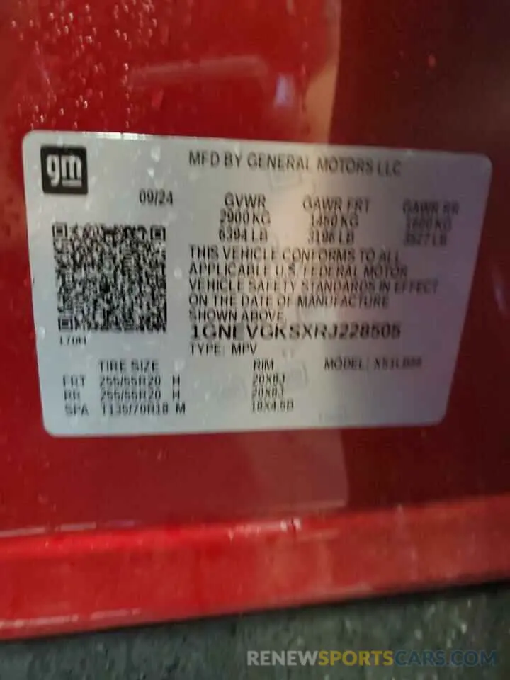13 Photograph of a damaged car 1GNEVGKSXRJ228505 CHEVROLET TRAVERSE 2024