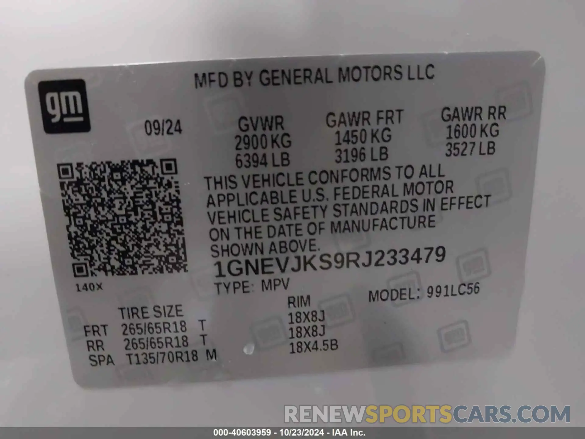9 Photograph of a damaged car 1GNEVJKS9RJ233479 CHEVROLET TRAVERSE 2024