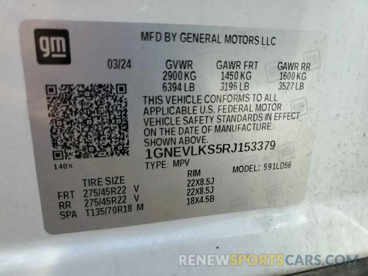 13 Photograph of a damaged car 1GNEVLKS5RJ153379 CHEVROLET TRAVERSE 2024