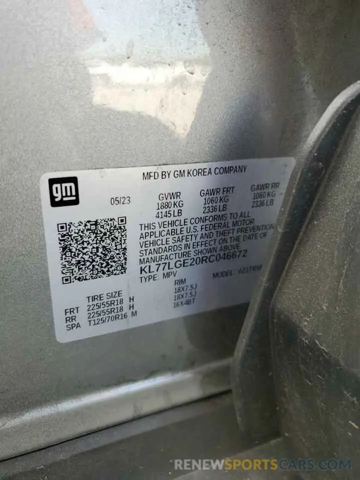 14 Photograph of a damaged car KL77LGE20RC046672 CHEVROLET TRAX 1RS 2024