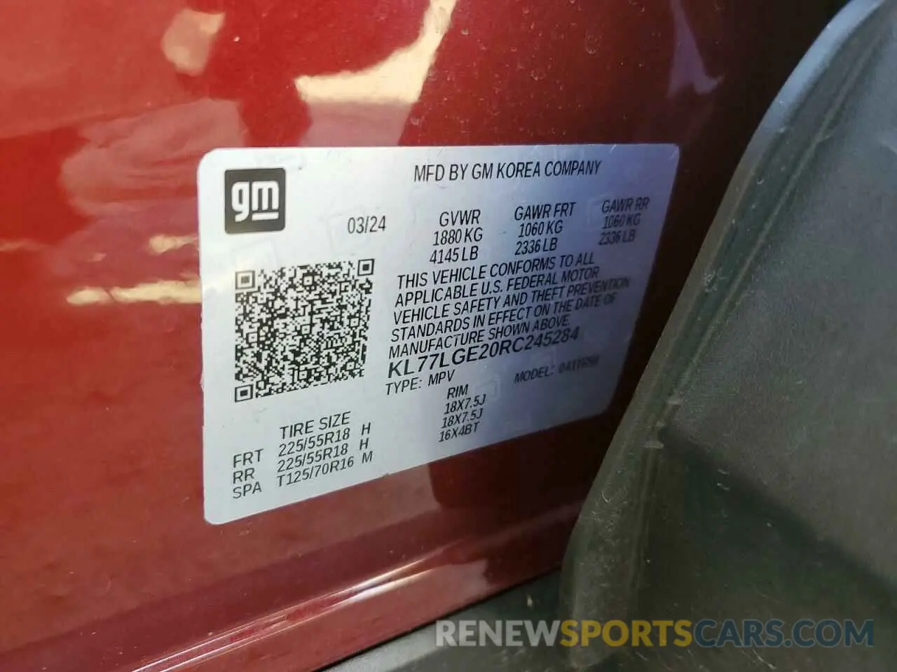15 Photograph of a damaged car KL77LGE20RC245284 CHEVROLET TRAX 1RS 2024