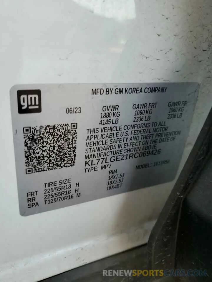 14 Photograph of a damaged car KL77LGE21RC069426 CHEVROLET TRAX 1RS 2024