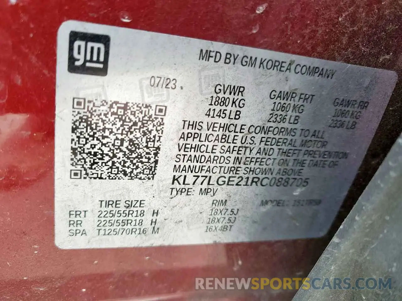 13 Photograph of a damaged car KL77LGE21RC088705 CHEVROLET TRAX 1RS 2024